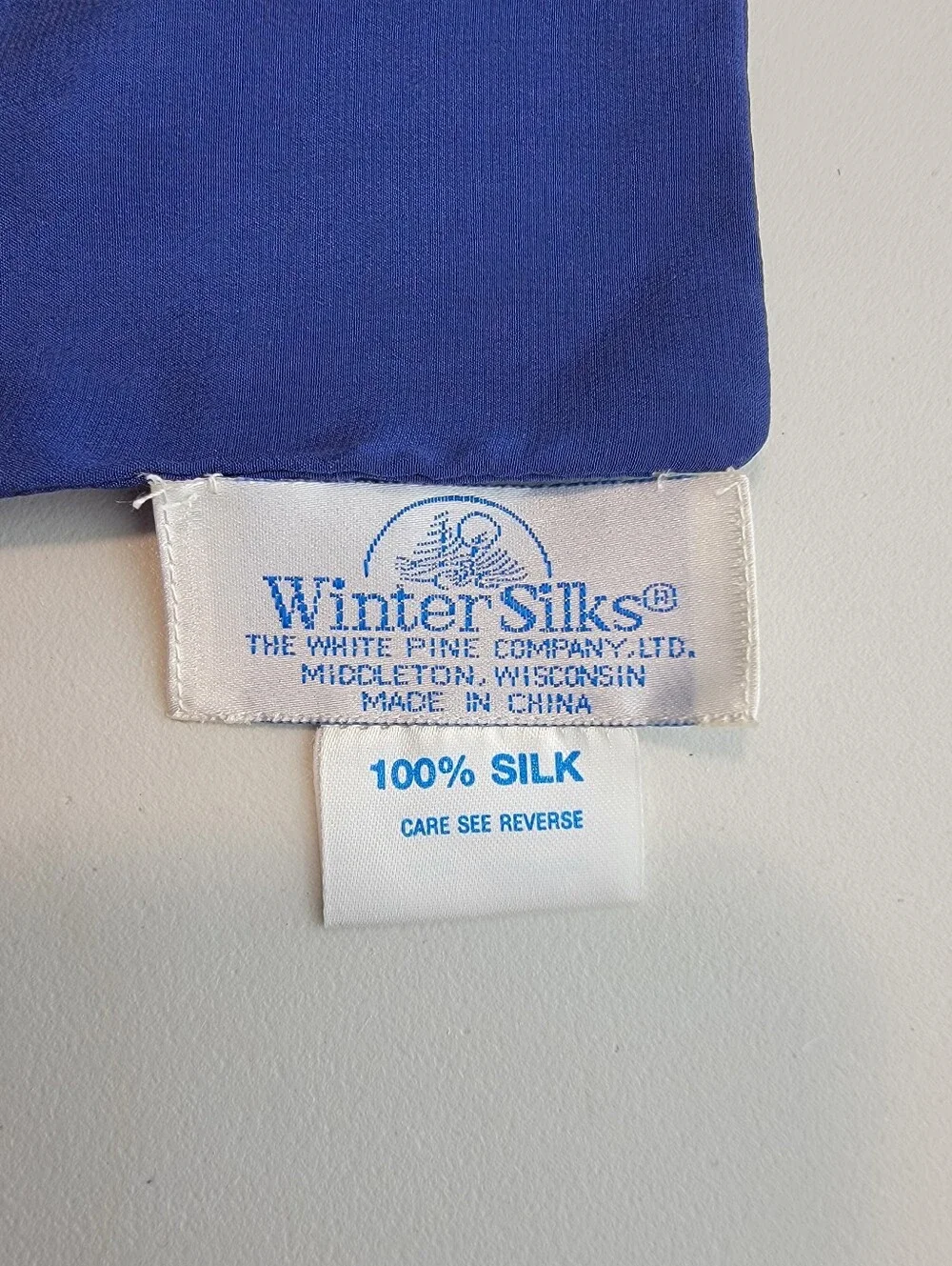 Vintage Winter Silks, Double Thickness 100% Silk Blue Scarf, 58.5